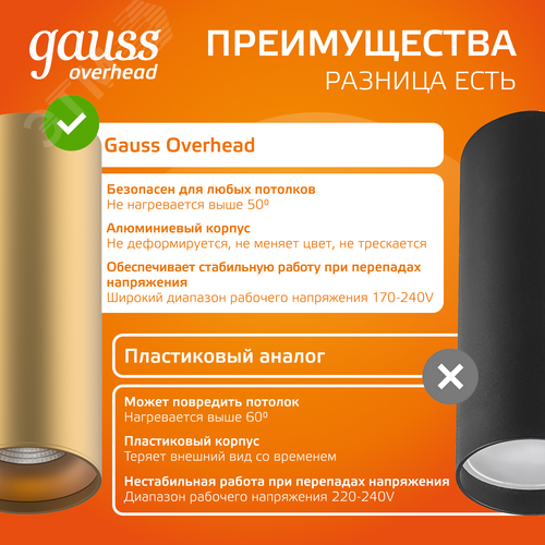 Светильник светодиодный ДБО 12 Вт 900 лм 3000К AC 220В Бронзовый IP20 D100х200мм Алюминий Overhead - фото 9