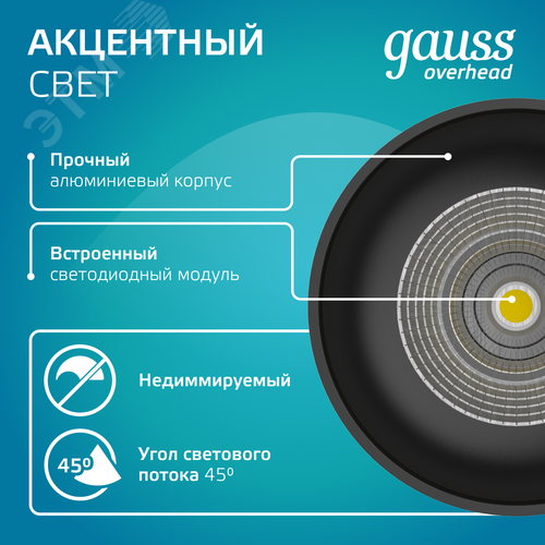 Светильник светодиодный ДБО 12 Вт 920 лм 4100К AC 220В Черный IP20 D100х100мм Алюминий Overhead - фото 5
