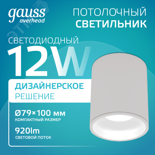 Светильник светодиодный ДБО 12 Вт 920 лм 4100К AC 220В Белый IP20 D100х100мм Алюминий Overhead - фото 2