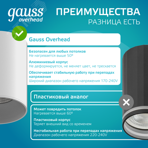 Светильник светодиодный ДБО 12 Вт 920 лм 4100К AC 220В Белый IP20 D100х100мм Алюминий Overhead - фото 9
