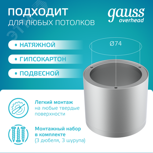 Светильник светодиодный ДБО 10 Вт 720 лм 4100К AC 220В Хром IP20 D75х75мм Алюминий с рассеивателем Overhead - фото 3