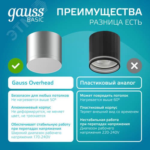 Светильник светодиодный ДБО 10 Вт 720 лм 4100К AC 220В Хром IP20 D75х75мм Алюминий с рассеивателем Overhead - фото 9