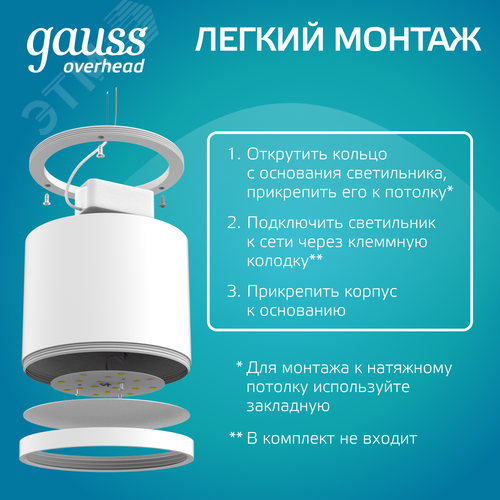 Светильник светодиодный ДБО 10 Вт 720 лм 4100К AC 220В Белый IP20 D75х75мм Алюминий с рассеивателем Overhead - фото 7