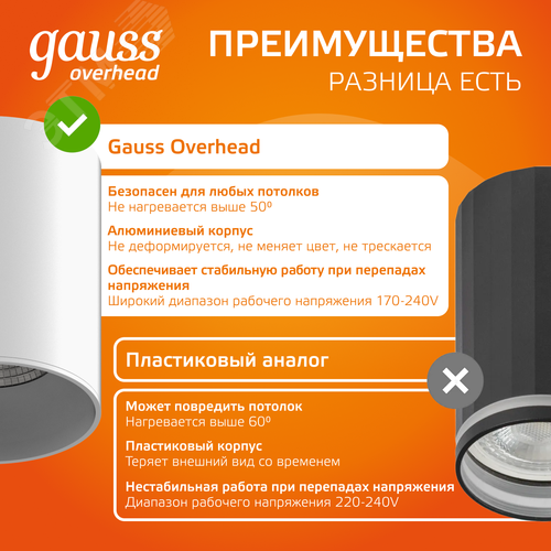 Светильник светодиодный ДБО 12 Вт 900 лм 3000К AC 220В Белый IP20 D79х100мм Алюминий Overhead - фото 9
