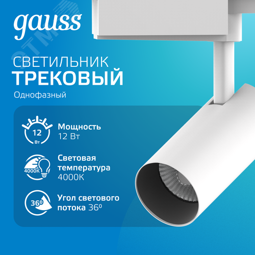 Светильник светодиодный трековый на шинопровод ДПО 12 Вт 1100 лм 4000К AC 220В Белый IP20 D100х185мм однофазный угол 36 грд Track - фото 2