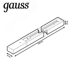 Шинопровод накладной 2м белый (с адаптером питания и заглушкой) однофазный Gauss TR102 GAUSS - 5