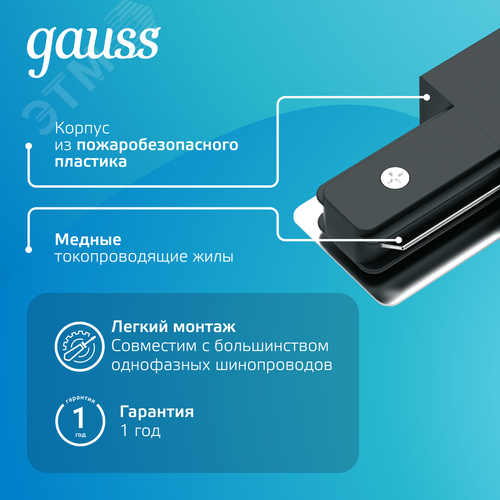 Адаптер питания для подключения трековых шинопроводов к сети AC 220В Черный IP20 Track - фото 4