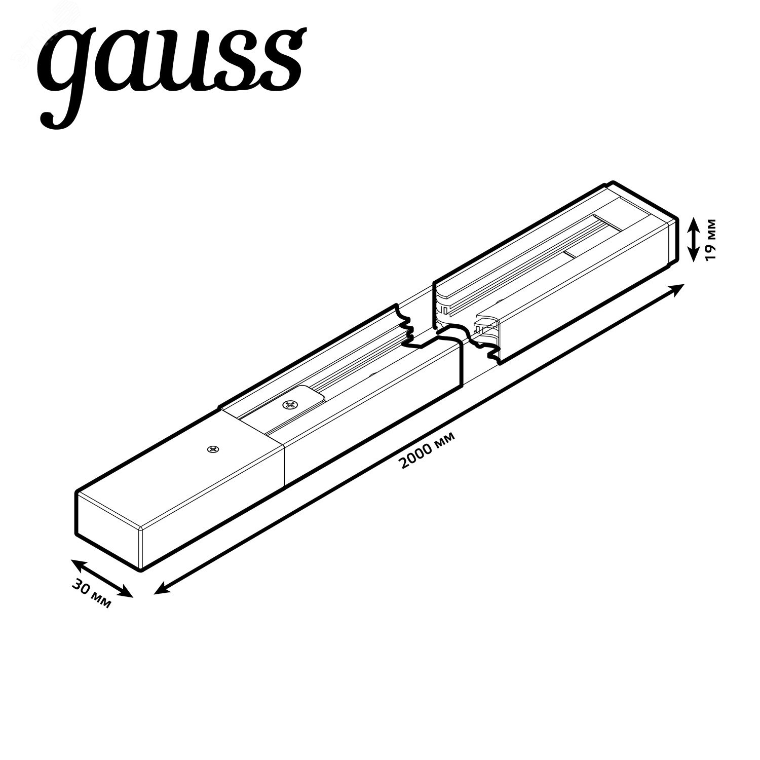 Шинопровод накладной 2м белый (с адаптером питания и заглушкой) однофазный Gauss TR102 GAUSS - превью 5