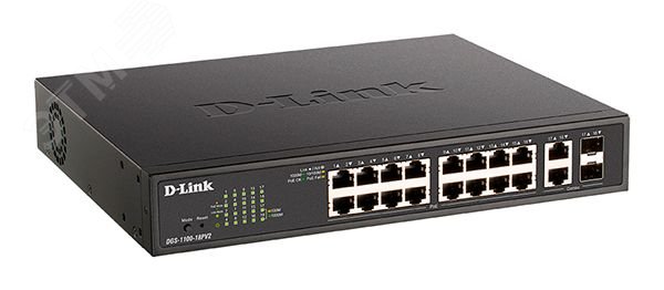 Изображение товара Коммутатор управляемый L2, PoE, 16 портов 1000 Мб/с RJ45, 2xSFP, 130 Вт (шт)