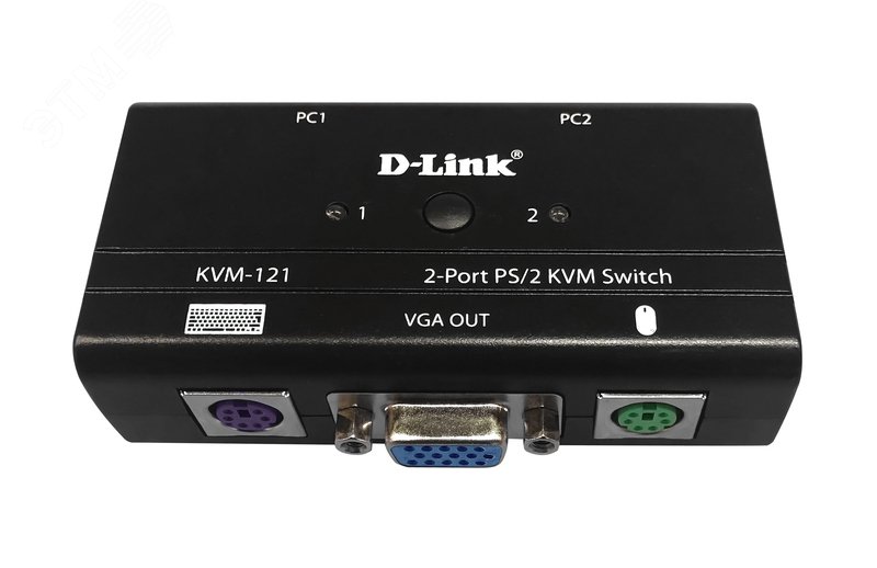 Переключатель KVM 2 порта VGA и PS/2 KVM-121/B1A D-Link