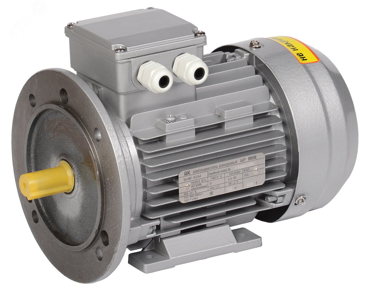 Изображение товара Электродвигатель трехфазный АИР 63B6 380В 0,25кВт 1000об/мин ONI