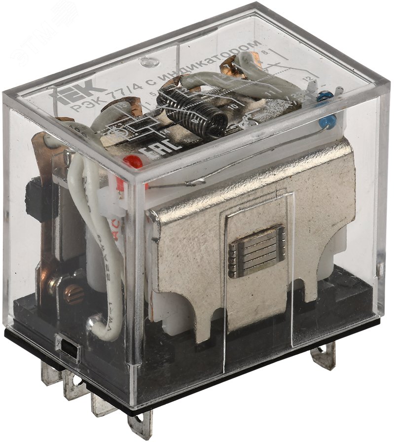 Изображение товара Реле промежуточное 12 В AC 4 переключающих контакта 10 A РЭК77/4 с индикацией (шт)