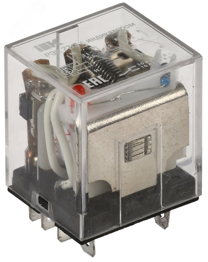 Изображение товара Реле промежуточное 12 В AC 3 переключающих контакта 10 A РЭК77/3 c индикацией (шт)
