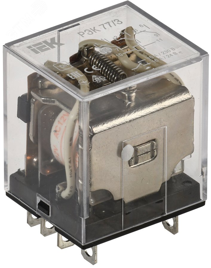 Изображение товара Реле промежуточное 12 В переменного тока 3 переключающих контакта 10А РЭК77/3 без розетки (шт)