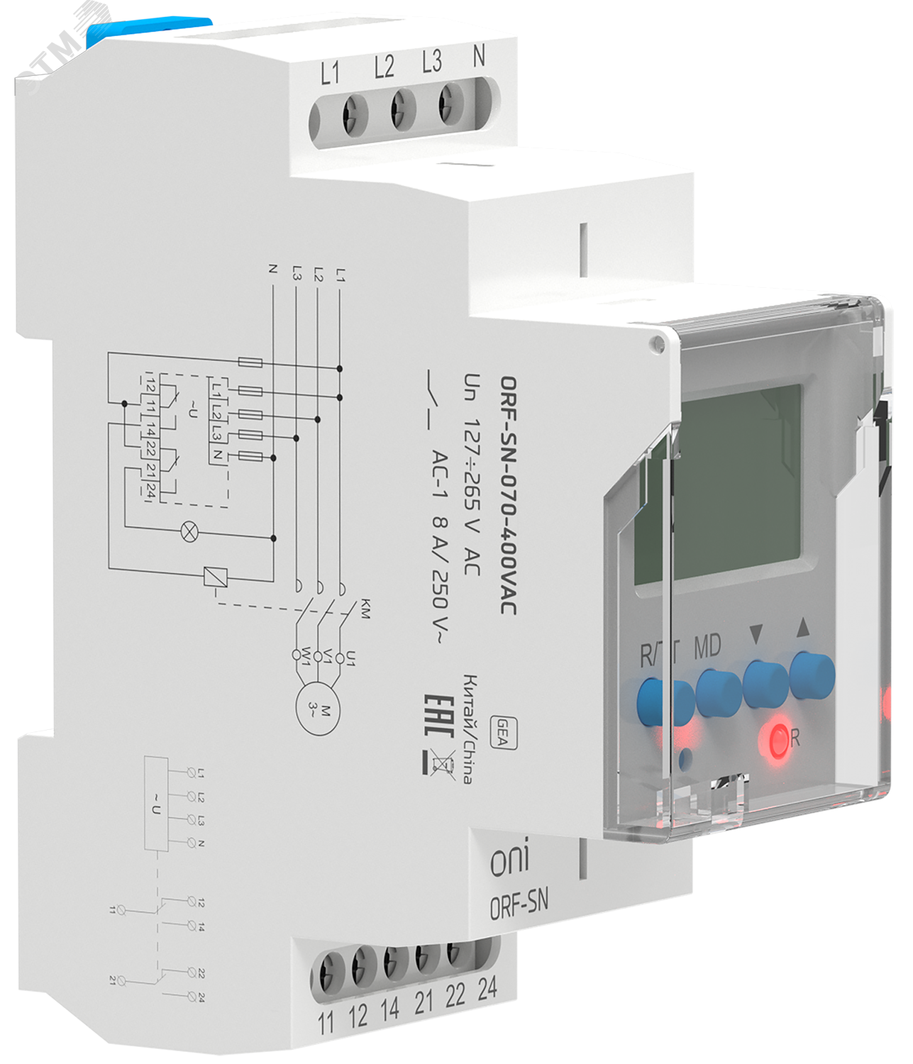 Реле фаз ORF-SN 3ф. 2 конт. 70-400В AC с контр. нейтр. ONI ORF-SN-070-400VAC ONI - превью