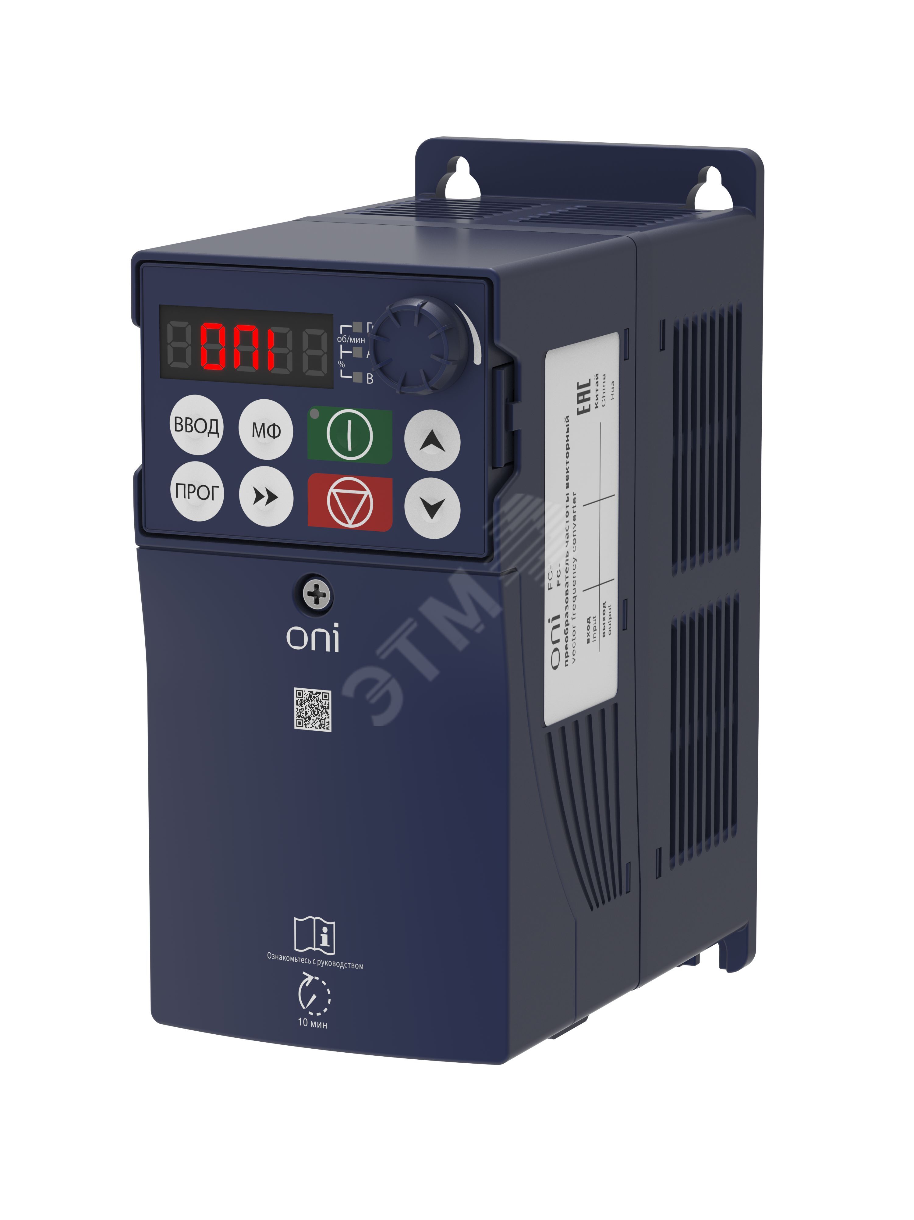 Изображение товара Преобразователь частоты ONI FC-230 1.5 кВт для трехфазных электродвигателей 380В