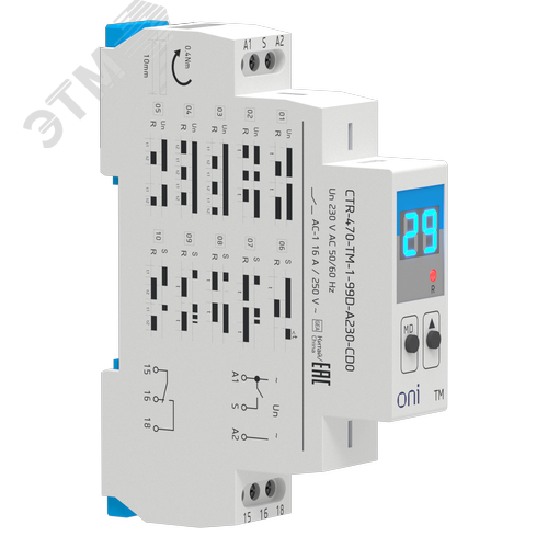 Изображение товара Реле времени многофункциональное TM с дисплеем 1 контакт 230В AC ONI (шт)