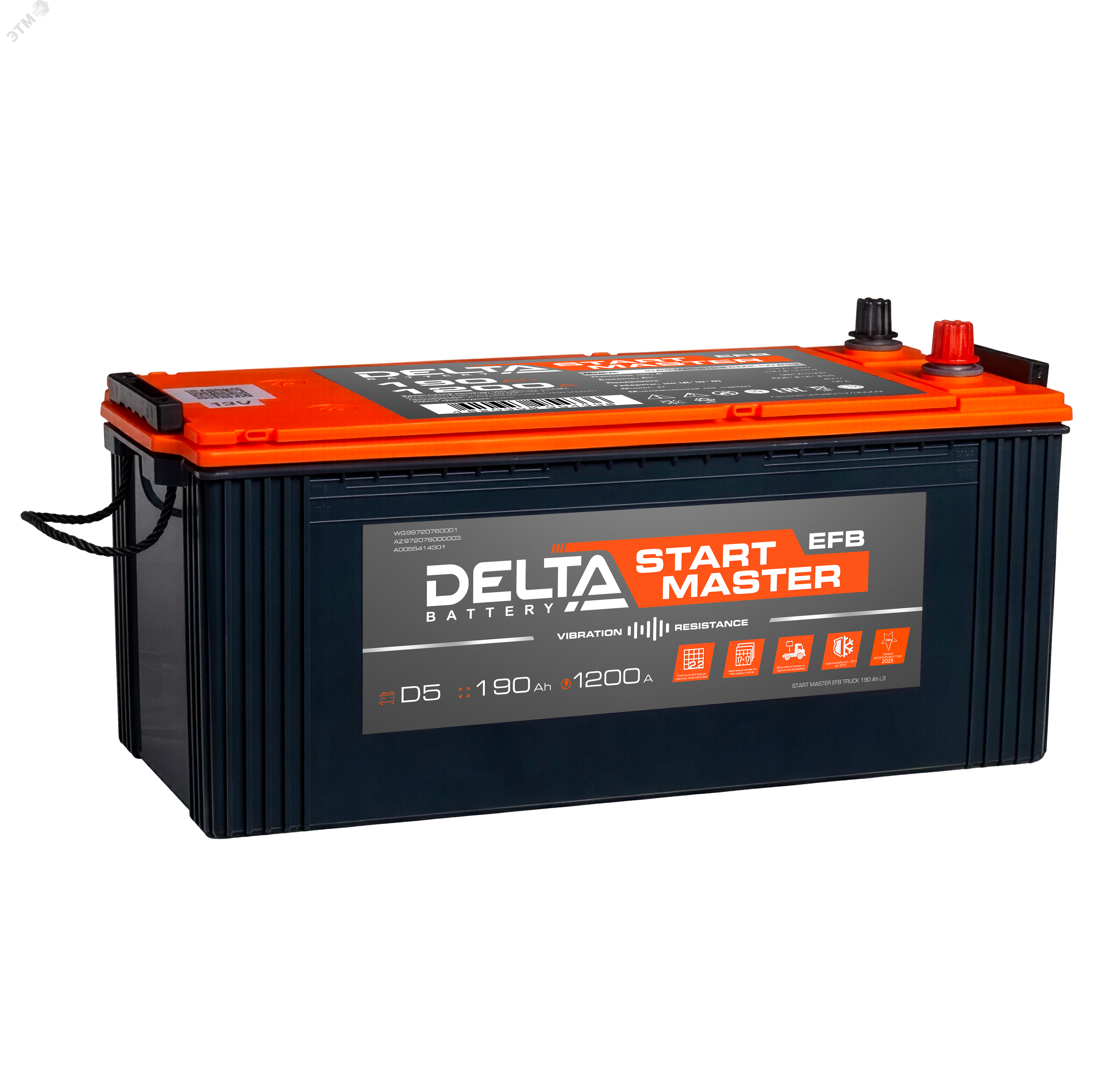Изображение товара Аккумулятор автомобильный Delta START MASTER EFB TRUCK 190 L3 12В 190 Ач (шт)