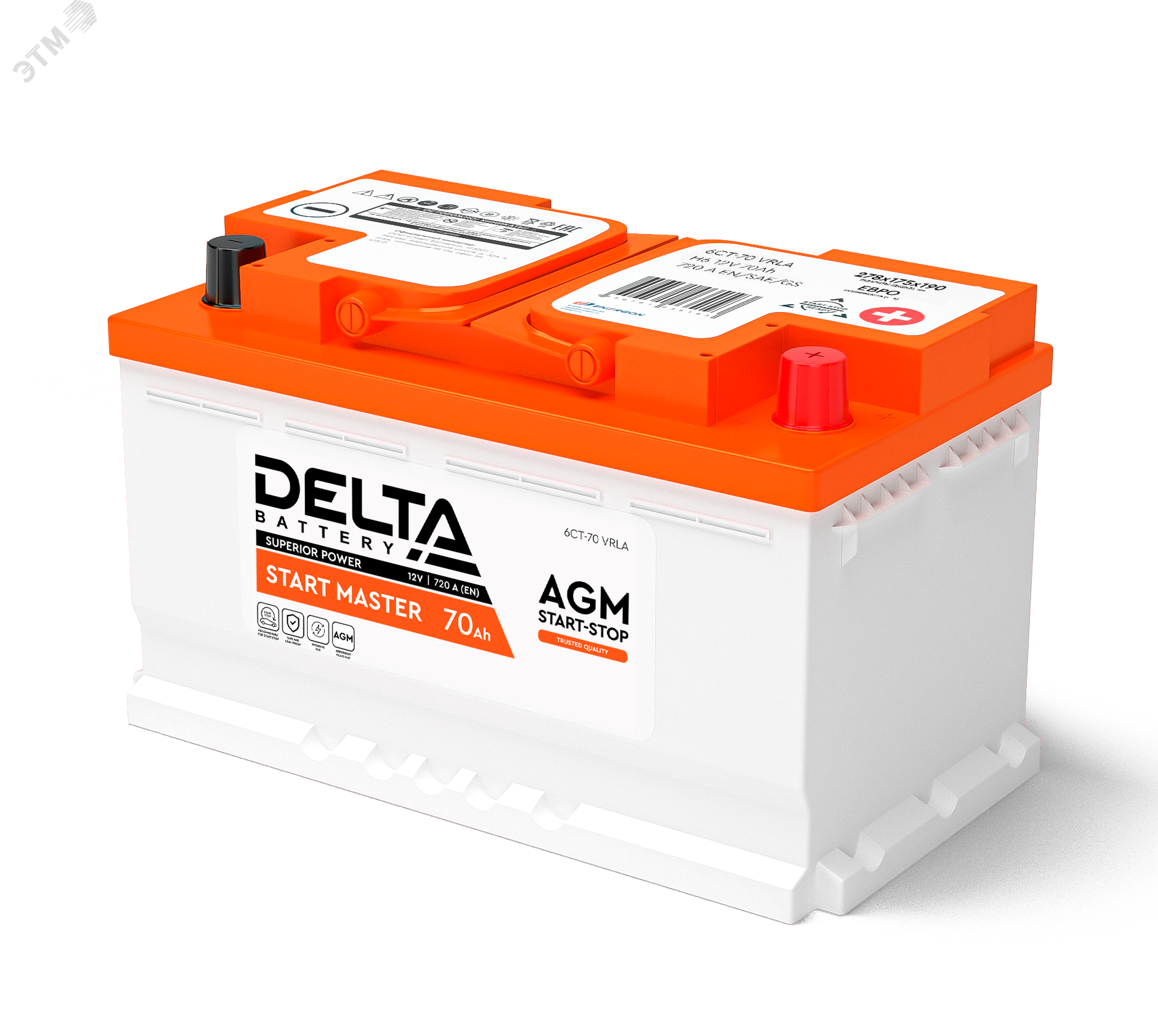 Изображение товара Автомобильный аккумулятор DELTA START MASTER 70 Ач AGM 12 В для автомобилей с системой START-STOP