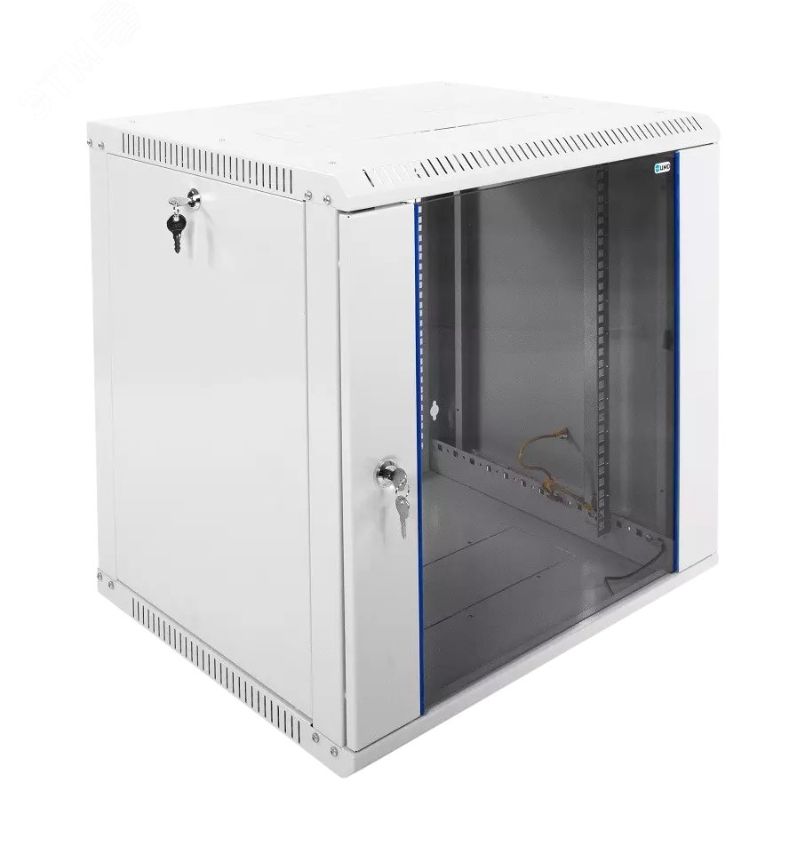 Изображение товара Телевизионный шкаф настенный 12U с дверцей из стекла 600x520