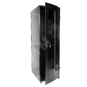 Шкаф телекоммуникационный напольный ПРОФ универсальный 42U (600х600) дверь стекло черный в сборе ШТК-МП-42.6. 6-1ААА-9005