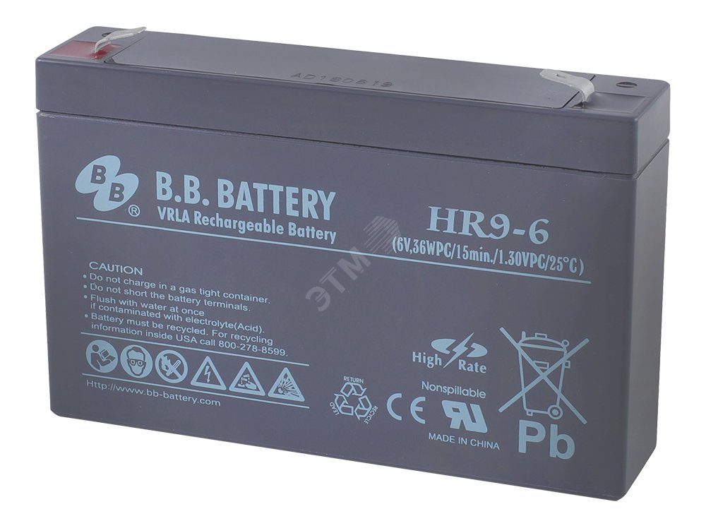 Аккумулятор 6В 9Ач HR 9-6 B.B.Battery