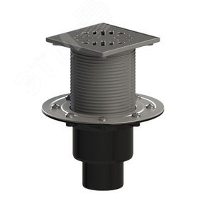 Изображение товара Трап вертикальный регулируемый c прижимным фланцем ТП-310.1 для внутренней канализации 110 мм, с решеткой из нержавеющей стали 15х15 см и гидрозатвором (шт)