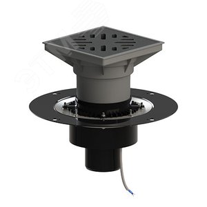 Изображение товара Трап вертикальный дворовый регулируемый ТП-616.110-Э с выходным диаметром 110 мм, с прижимным фланцем, чугунной решеткой, с обогревом (шт)