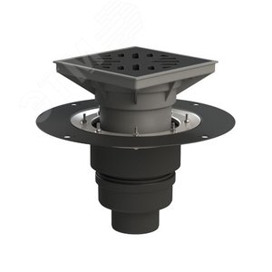 Изображение товара Трап вертикальный дворовый регулируемый ТП-616.110 с выходным диаметром 110,160 мм, с прижимным фланцем, чугунной решеткой (шт)