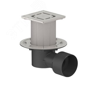 Изображение товара Трап горизонтальный регулируемый ТП-510.1N-3000 с выходным диаметром 40,50 мм, с прижимным фланцем, с решеткой из нержавеющей стали, и незамерзающим запахозапирающим устройством (шт)