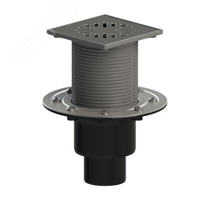 Изображение товара Трап вертикальный регулируемый ТП-310 для внутренней канализации 110 мм, с решеткой из нержавеющей стали 15х15 см и гидрозатвором (шт)