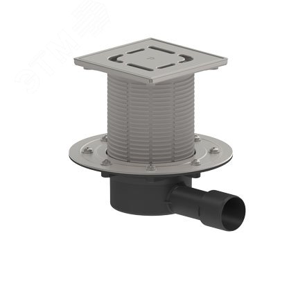 Изображение товара Трап горизонтальный регулируемый ТП-5100.1N-3000 с выходным диаметром 75,110 мм, с прижимным фланцем, с решеткой из нержавеющей стали, и незамерзающим запахозапирающим устройством (шт)