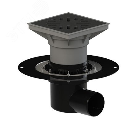 Изображение товара Горизонтальный регулируемый уличный трап ТП-615H с фланцем и решеткой 110 мм