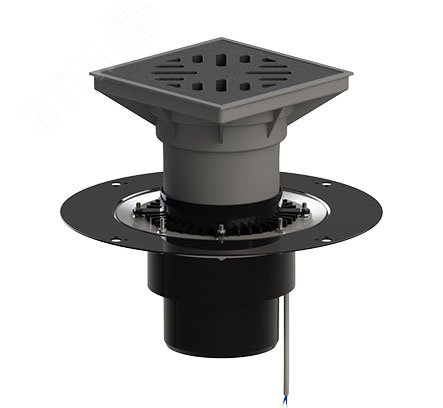 Изображение товара Трап вертикальный дворовый регулируемый ТП-616.160-Э с выходным диаметром 160 мм, с прижимным фланцем, чугунной решеткой и подрамником, с обогревом (шт)