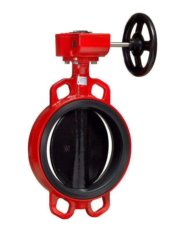 Затвор дисковый поворотный межфланцевый 017W DN 300 (КРАСНЫЙ) ч/ч с редуктором и устройством контроля положения открыто IP66