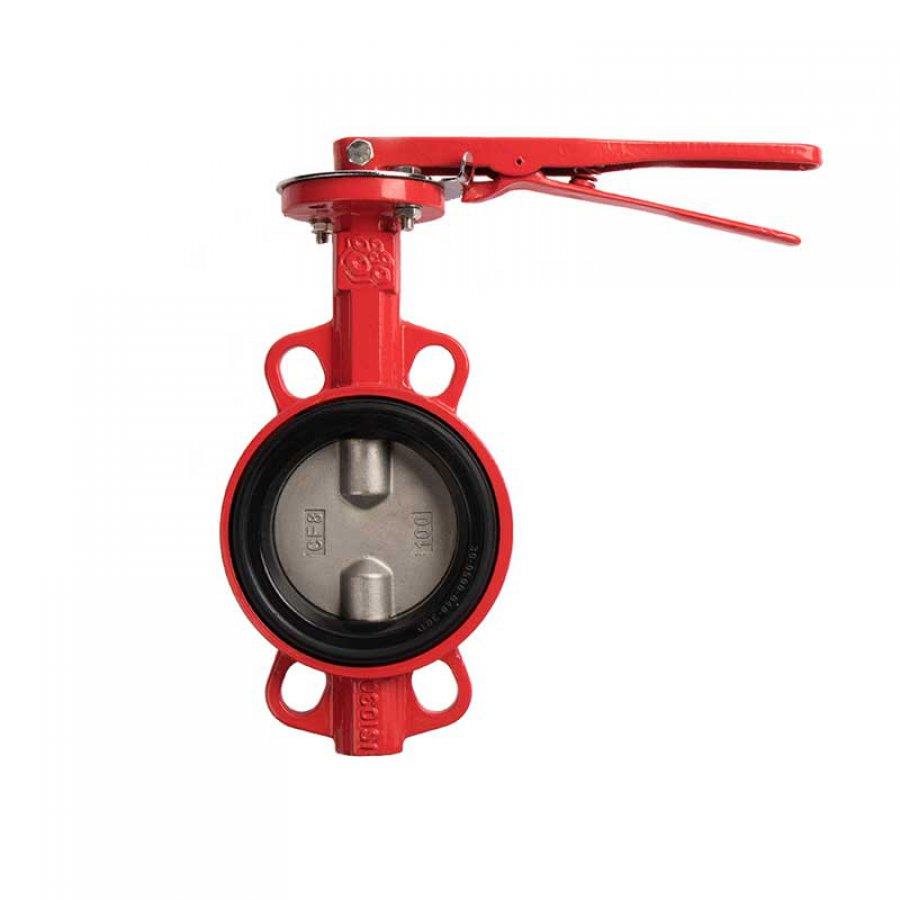 Затвор дисковый поворотный межфланцевый DN 65 PN 16 тип 017W КРАСНЫЙ диск чугун с рукояткой