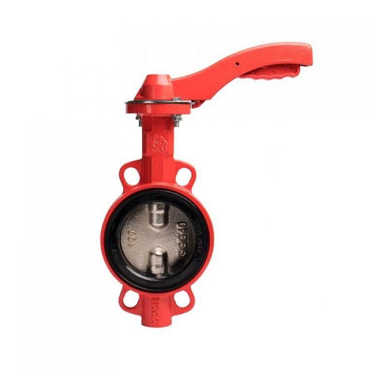 Затвор дисковый поворотный межфланцевый DN 80 PN 16 тип 017W КРАСНЫЙ Q диск чугун с рукояткой ИСПОЛНЕНИЕ 2