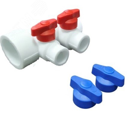 Изображение товара Коллектор 40x20 с 2 выходами, с отсечными кранами, полипропиленовый PPR белый (шт)