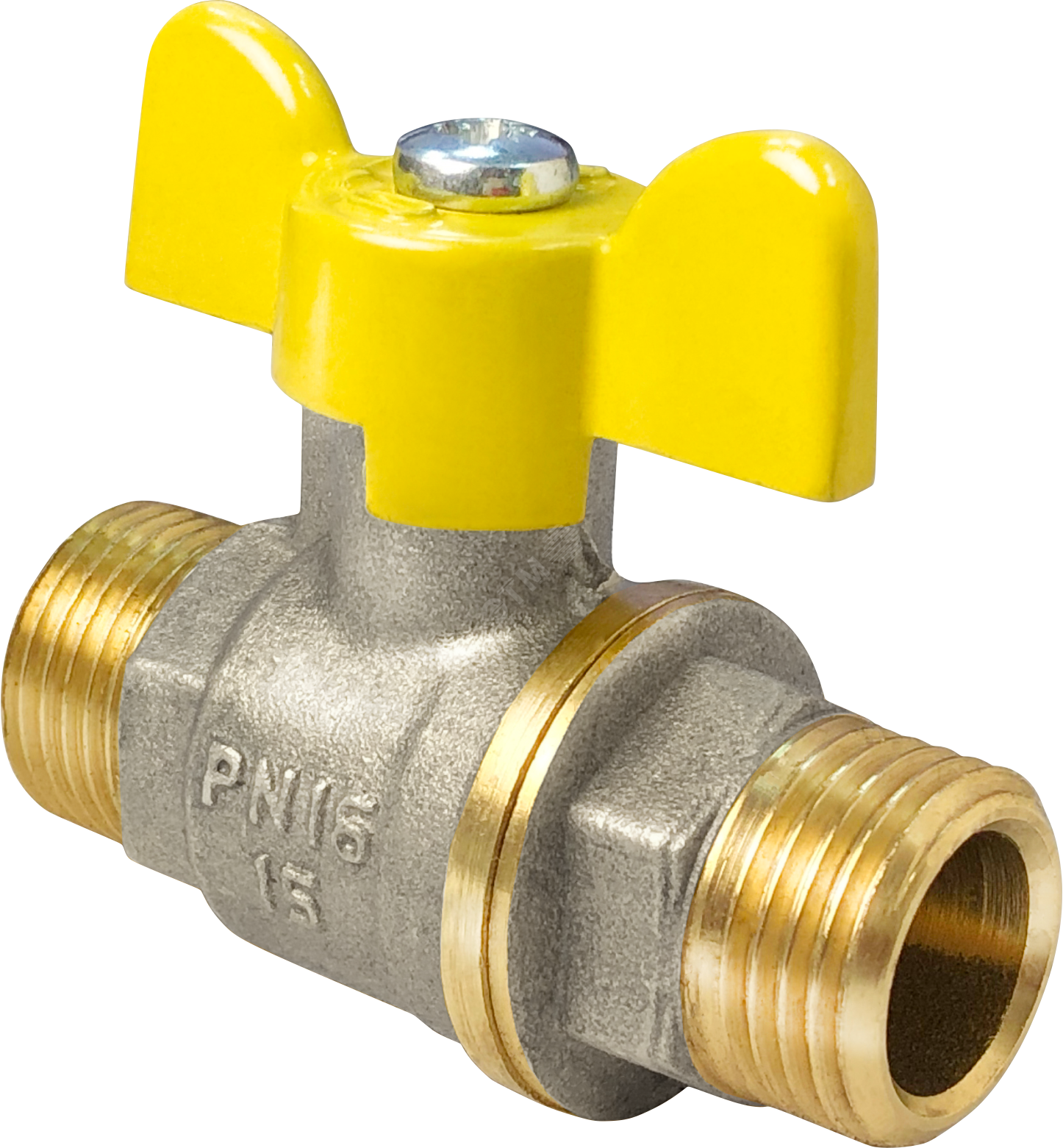 Изображение товара Кран шаровой для газа 11Б27фтМ никелированный 1/2' НН ручка бабочка (шт)