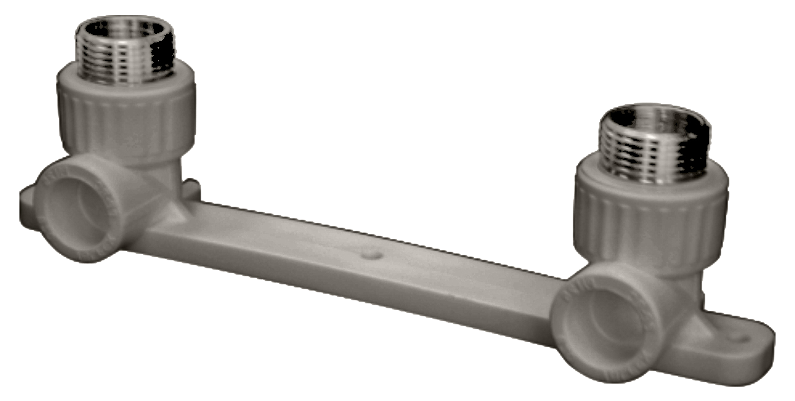 Планка монтажная 20x1/2' НР для смесителя, с водорозетками, полипропиленовая PPR серая