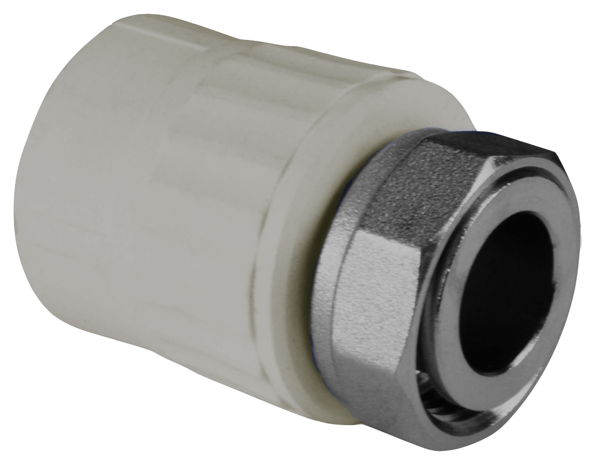 Муфта комбинированная 20x3/4' ВР накидная гайка, полипропиленовая PPR, серая