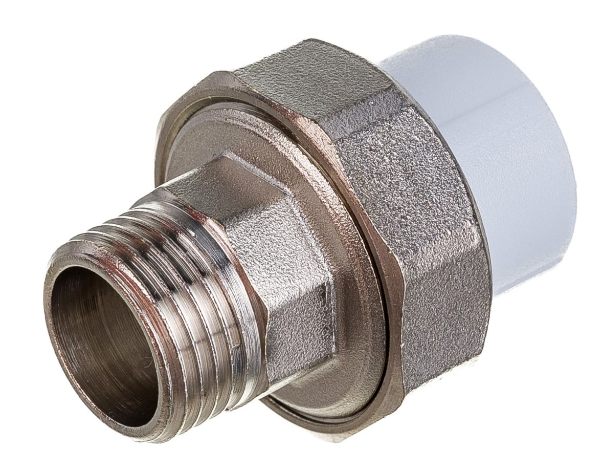 Муфта разъемная 20x1/2' НР полипропиленовая PPR американка, усиленная, белая