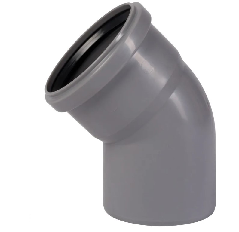 Отвод 75 45 град, для внутренней канализации, серый