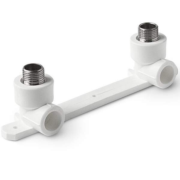 Планка монтажная 25x1/2' НР для смесителя, с водорозетками, полипропиленовая PPR белая