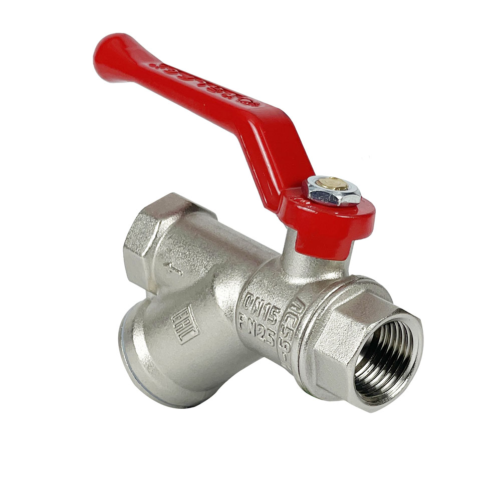 Кран шаровой PREMIUM для воды 11Б27фт1М латунный никелированный с фильтром 1/2' ВР-ВР рычаг