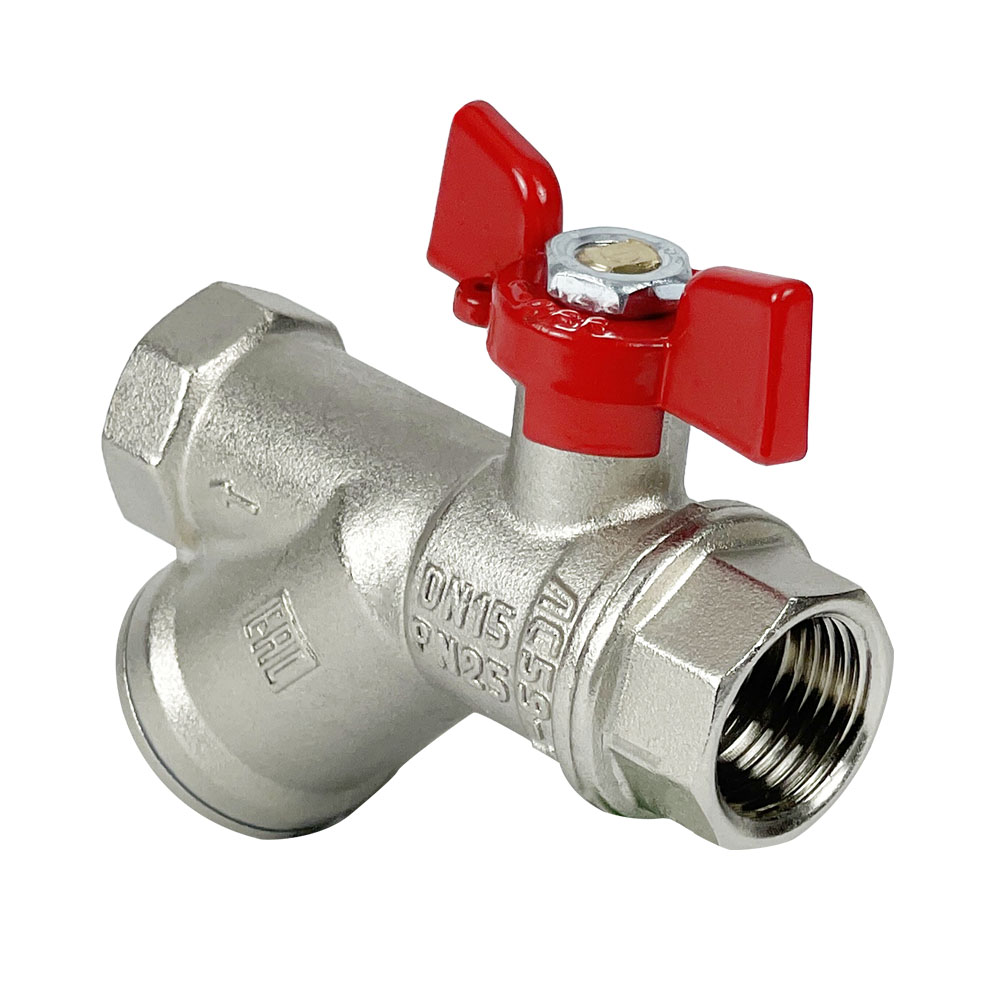 Кран шаровой PREMIUM для воды 11Б27фт1М латунный никелированный с фильтром 1/2' ВР-ВР бабочка