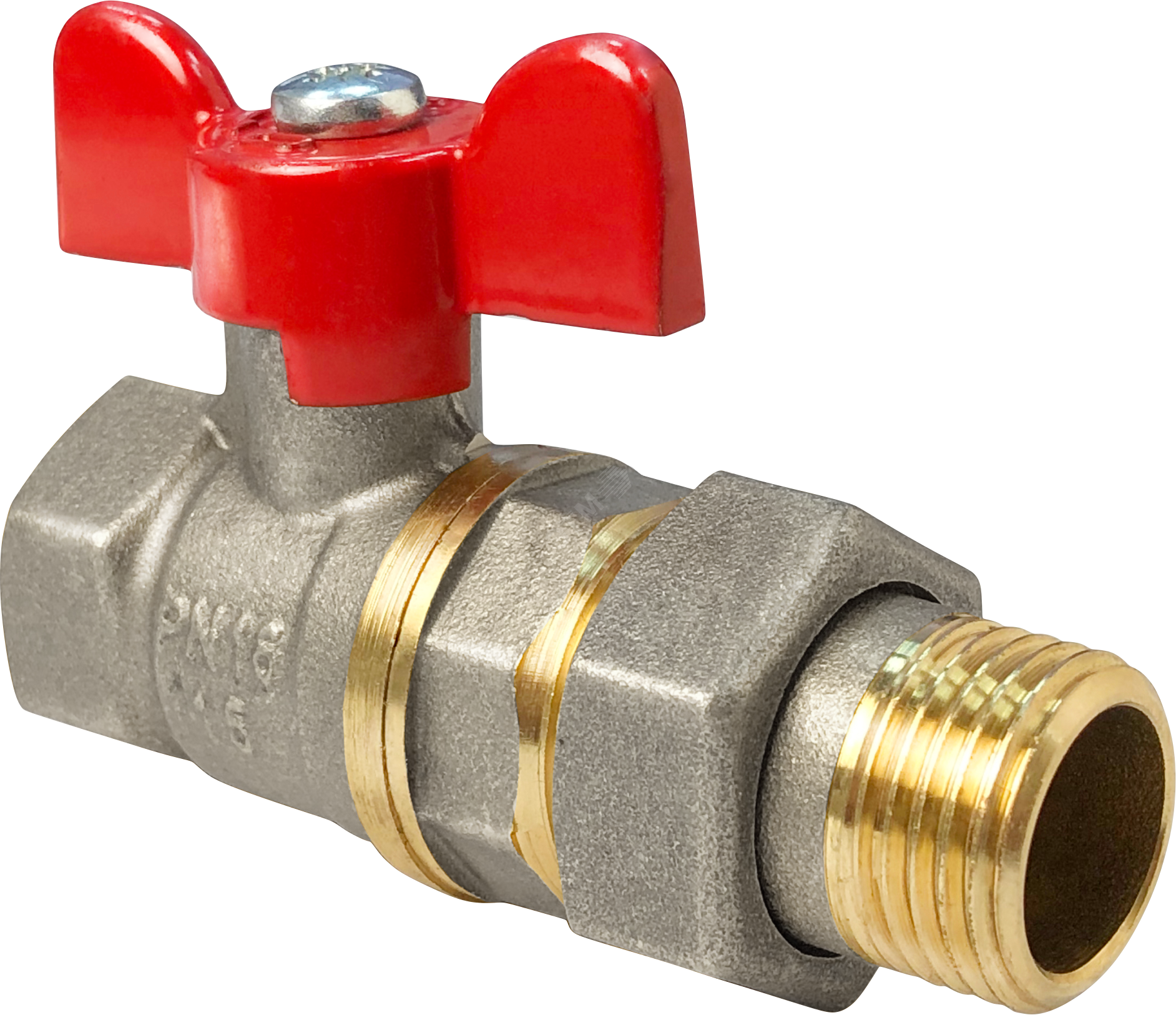 Изображение товара Кран шаровой со сгоном 11Б27фт1М никелированный 1 2' ВН ручка бабочка PREMIUM (шт)