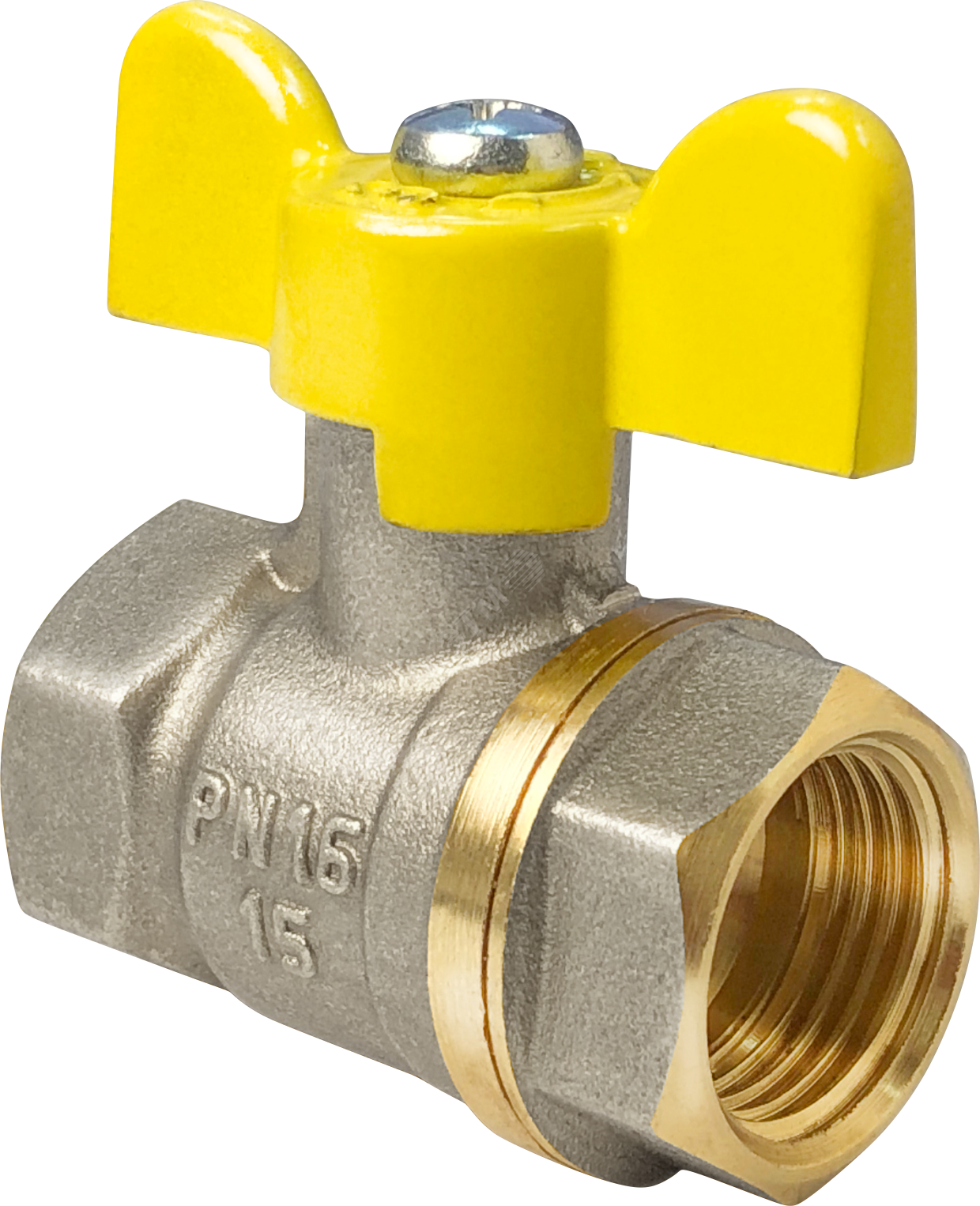 Кран шаровой для газа 11Б27фтМ никелированный 1 1/4' ВВ ручка бабочка