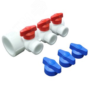 Изображение товара Коллектор 40x20 с 3 выходами, с отсечными кранами, полипропиленовый PPR белый (шт)