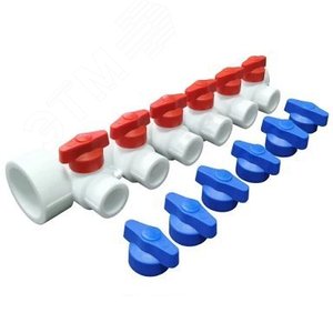 Изображение товара Коллектор 40x20 с 5 выходами, с отсечными кранами, полипропиленовый PPR белый (шт)